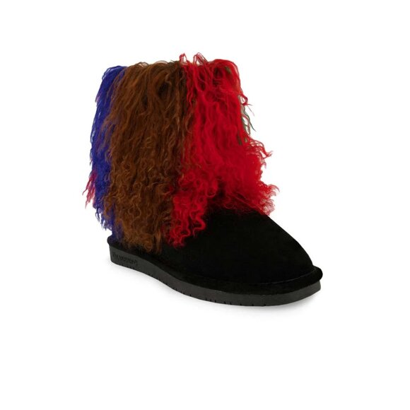 NEW BEARPAW Boo Real Lamb Fur Lined Boots "Rasta" Black / Multi Womens Size 8 - Picture 13 of 13